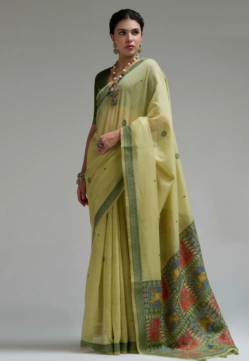 Pista Green Cotton Saree With Blouse 332552