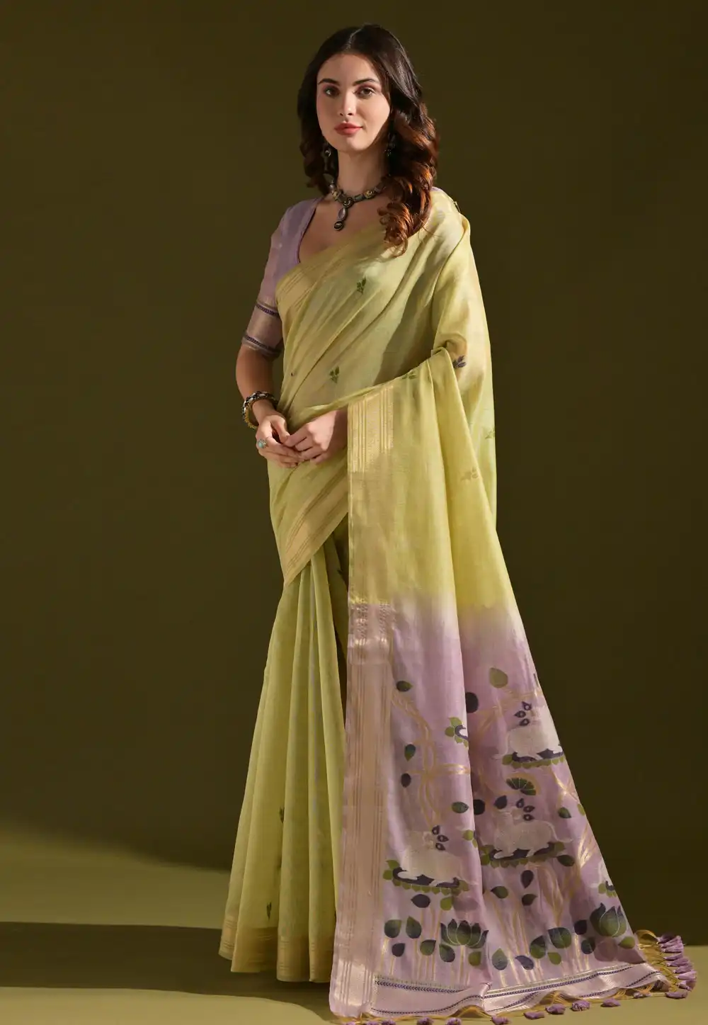 Pista Green Cotton Saree With Blouse 318023