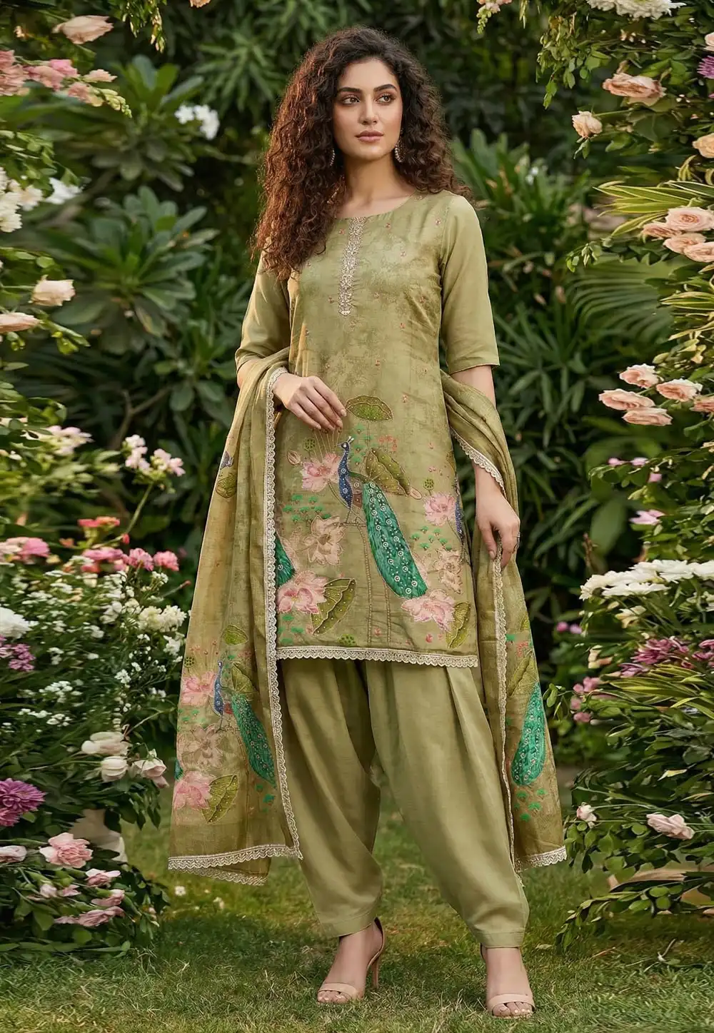 Pista Green Cotton Silk Punjabi Suit 326424