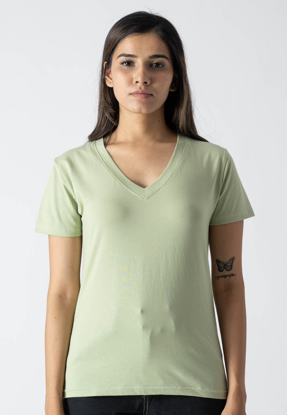 Pista Green Cotton V Neck T-Shirt 313264