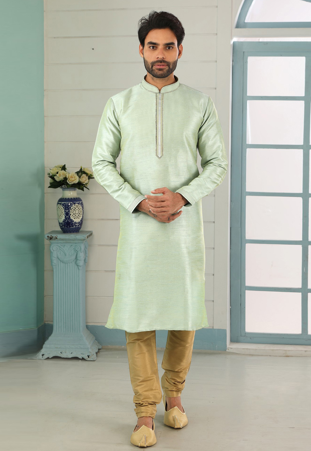 Pista Green Dupion Silk Kurta Pajama 311304