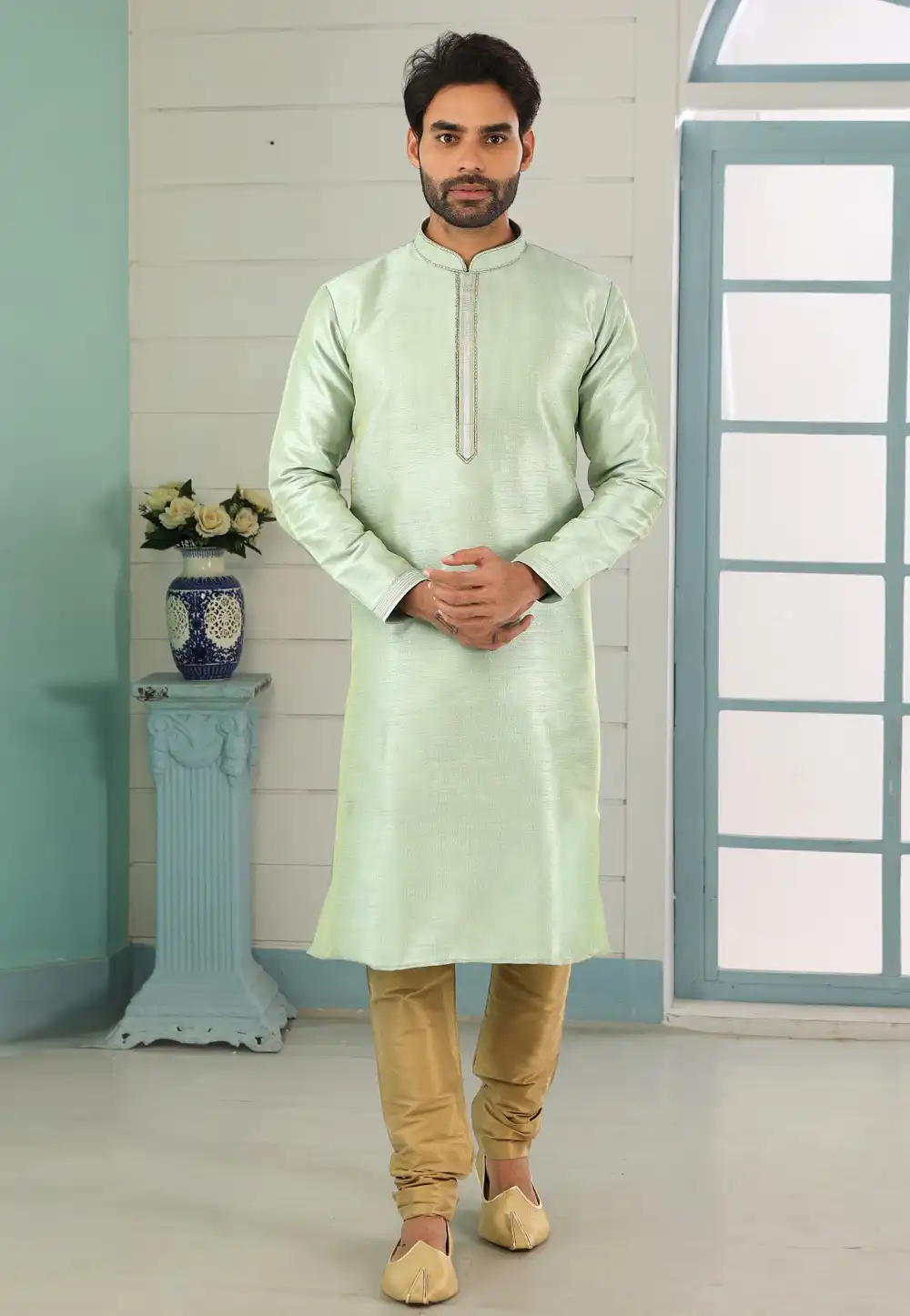 Pista Green Dupion Silk Kurta Pajama 311304