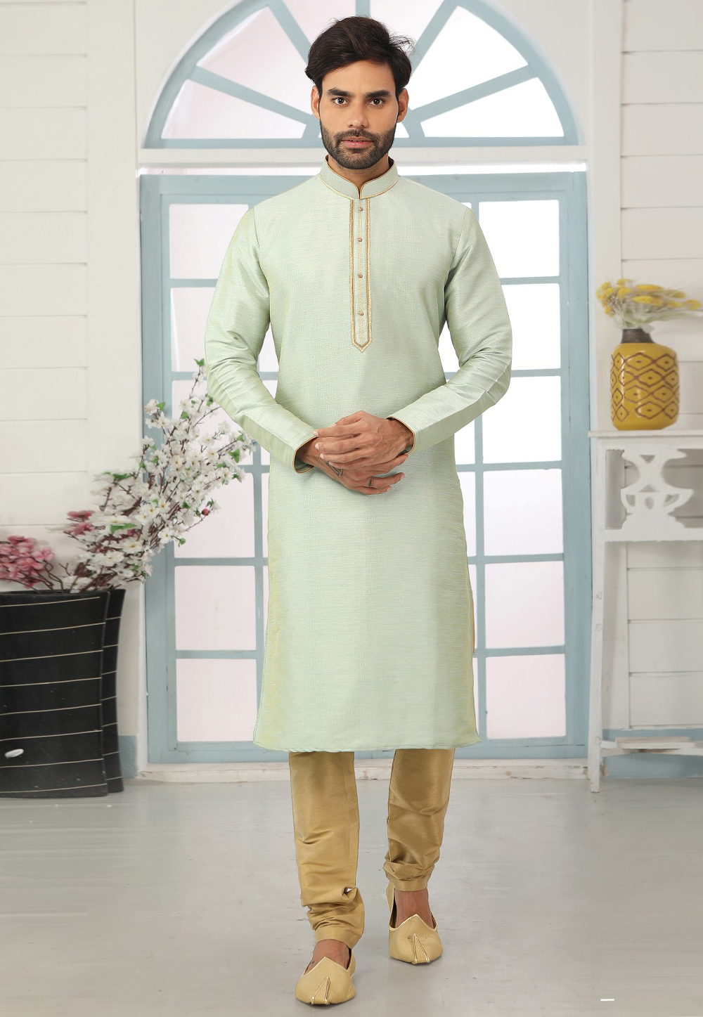 Pista Green Dupion Silk Kurta Pajama 311306