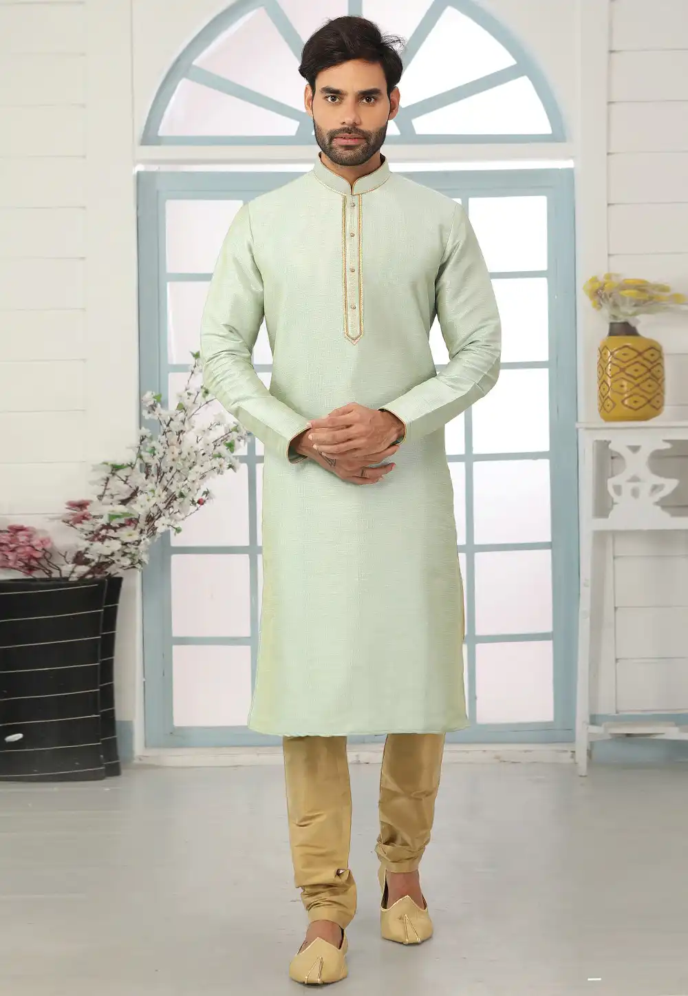Pista Green Dupion Silk Kurta Pajama 311306