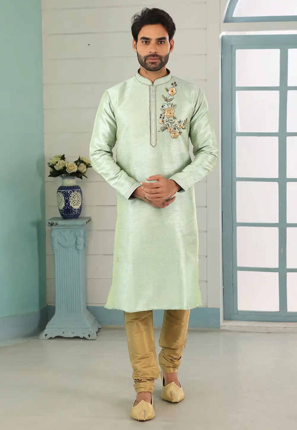 Pista Green Dupion Silk Kurta Pajama 316074