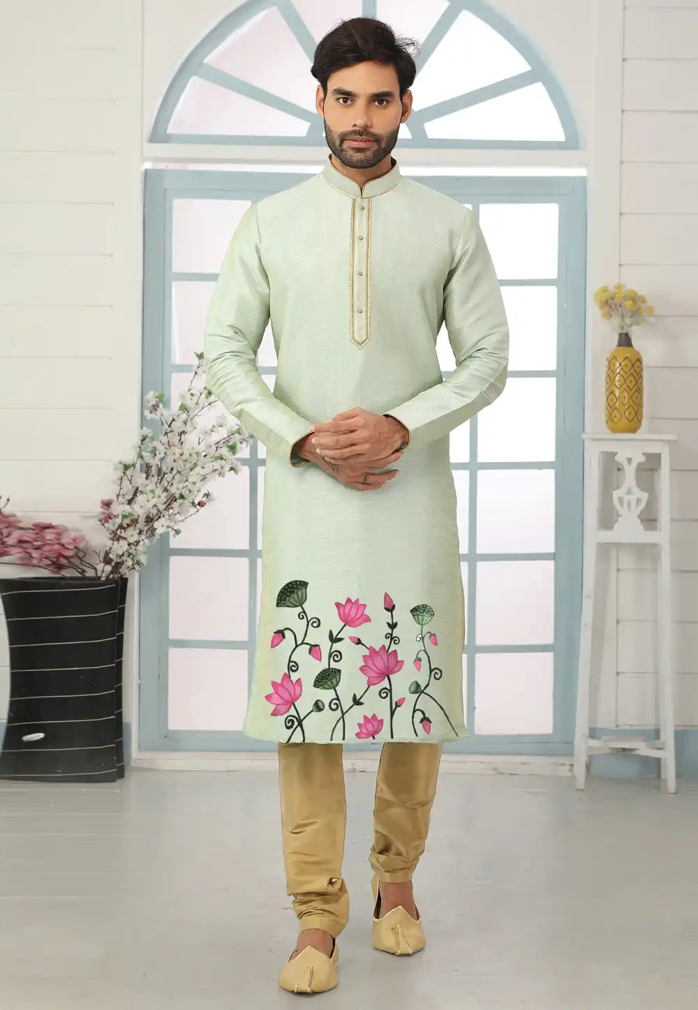 Pista Green Dupion Silk Kurta Pajama 316075