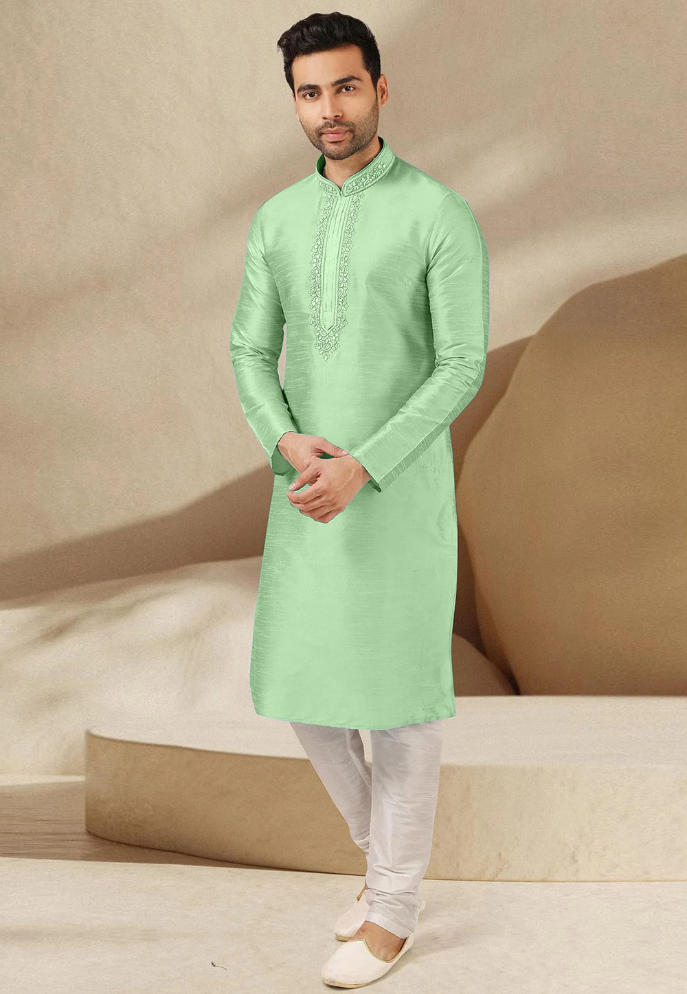 Pista Green Dupion Silk Kurta Pajama 279427