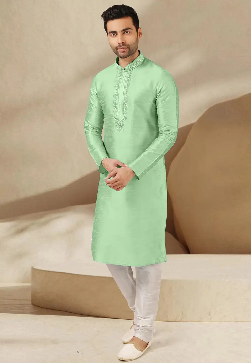 Pista Green Dupion Silk Kurta Pajama 279427
