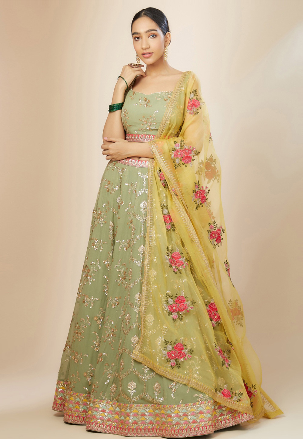 Pista Green Georgette Circular Lehenga Choli 311521