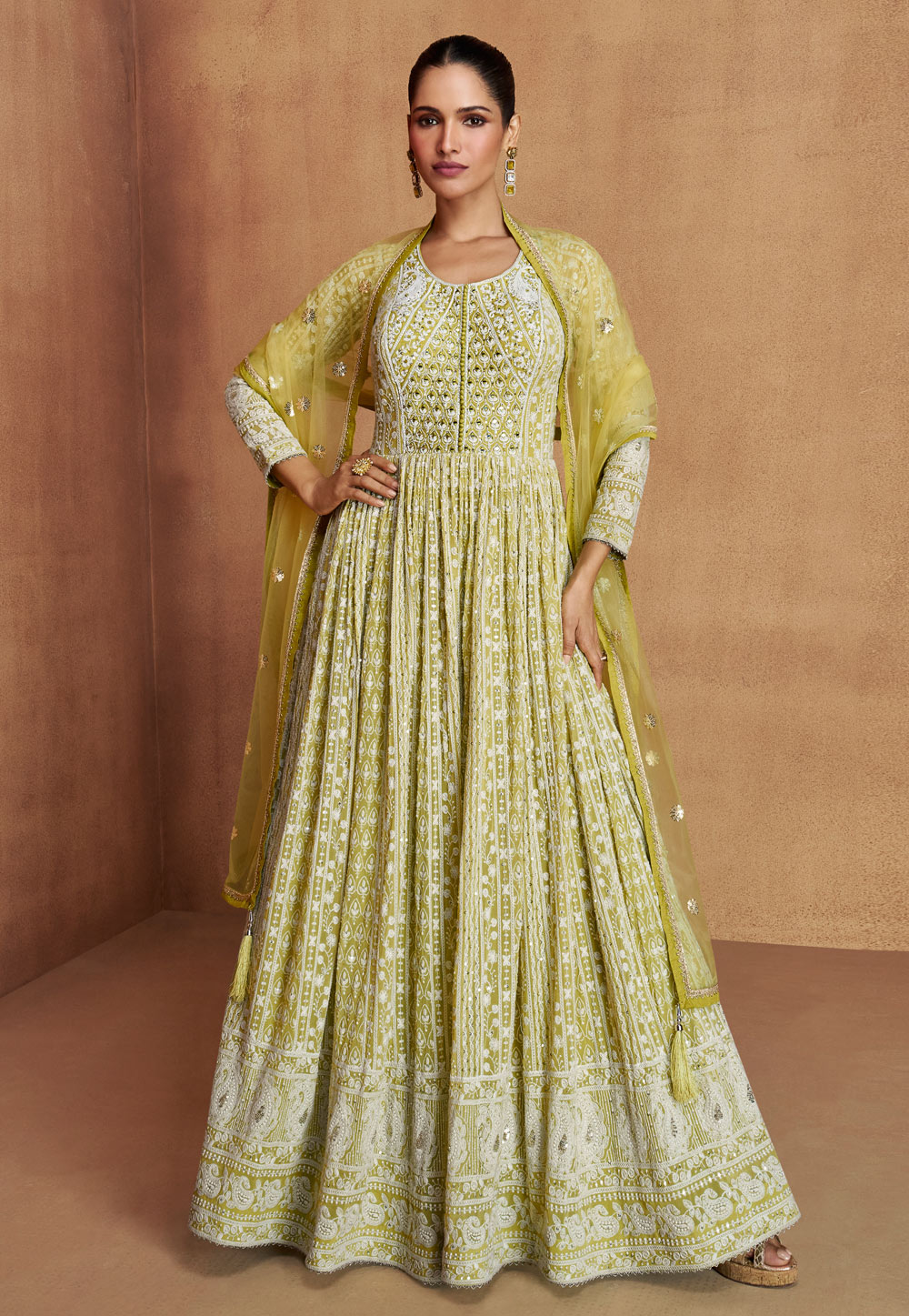 Pista Green Georgette Embroidered Anarkali Suit 320523