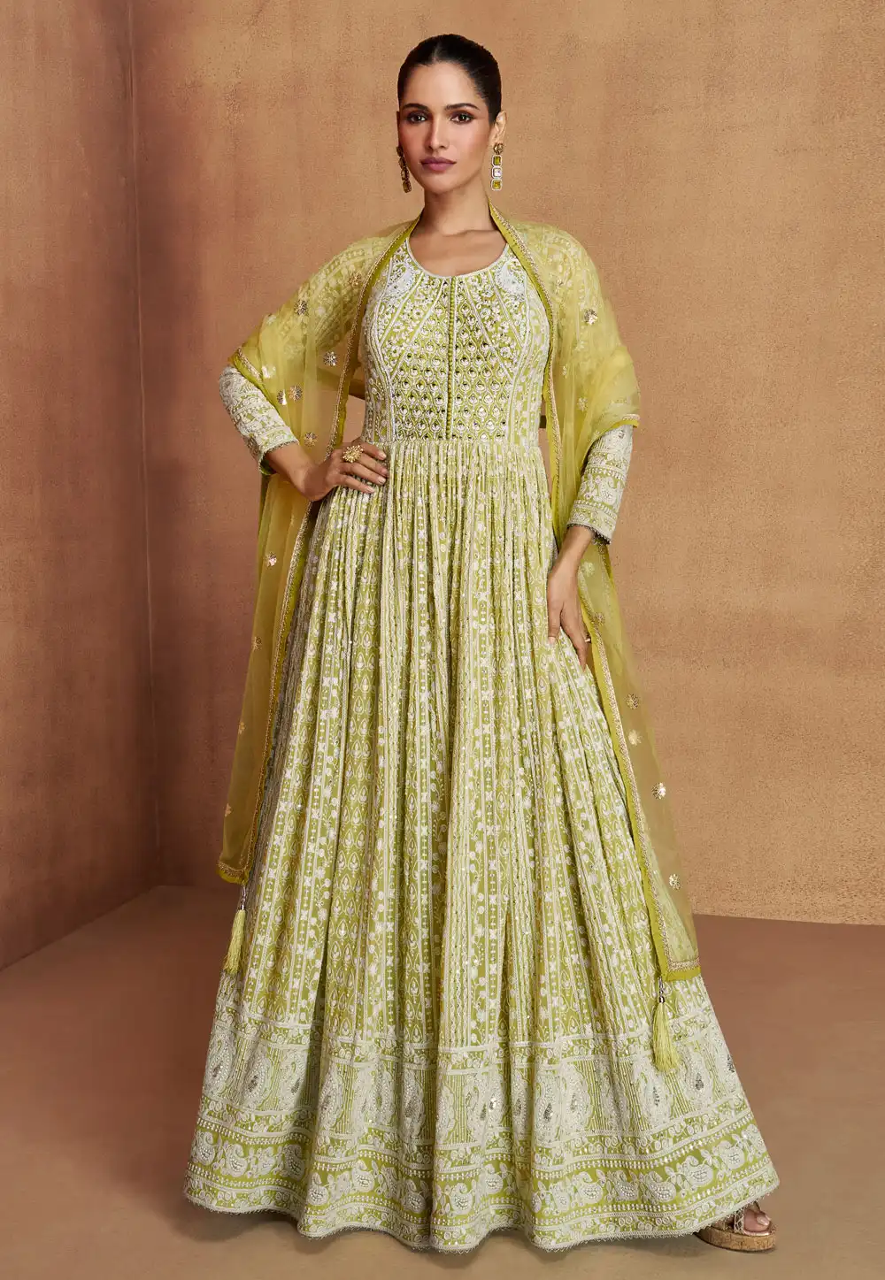 Pista Green Georgette Embroidered Anarkali Suit 320523