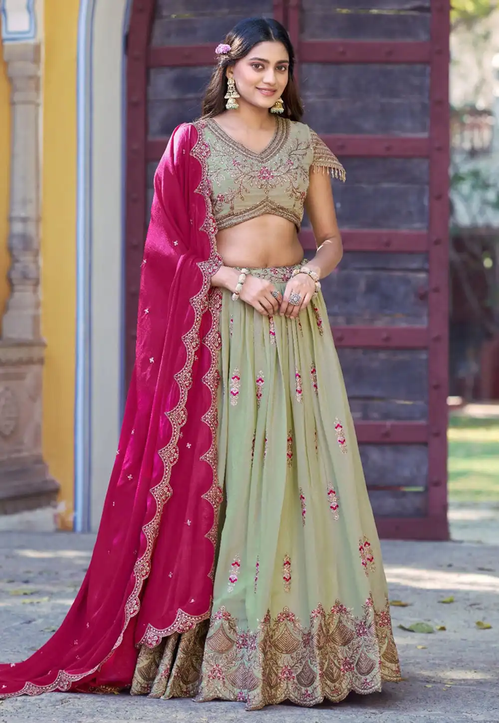 Pista Green Georgette Lehenga Choli 327806