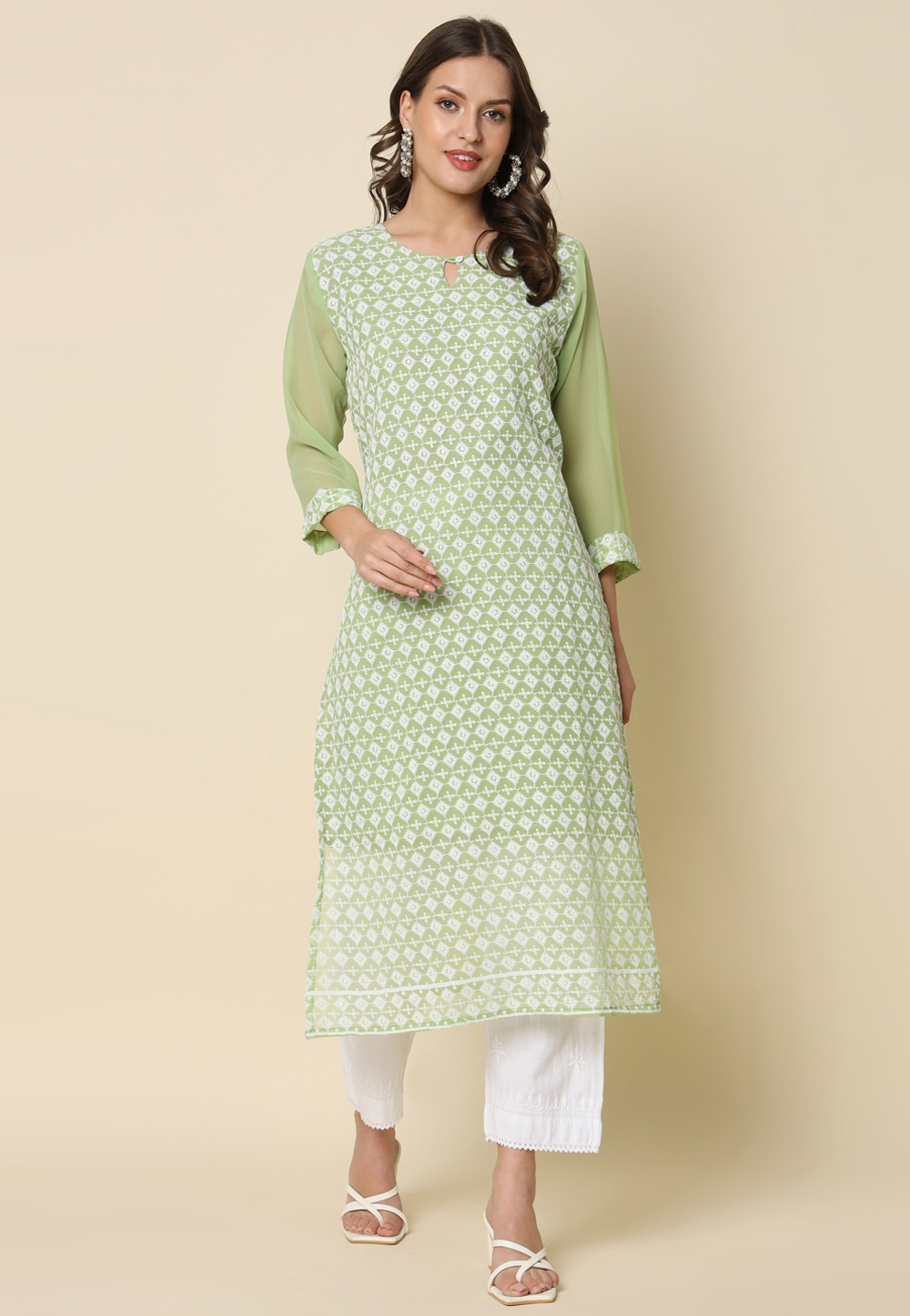 Pista Green Georgette Long Tunic 325208