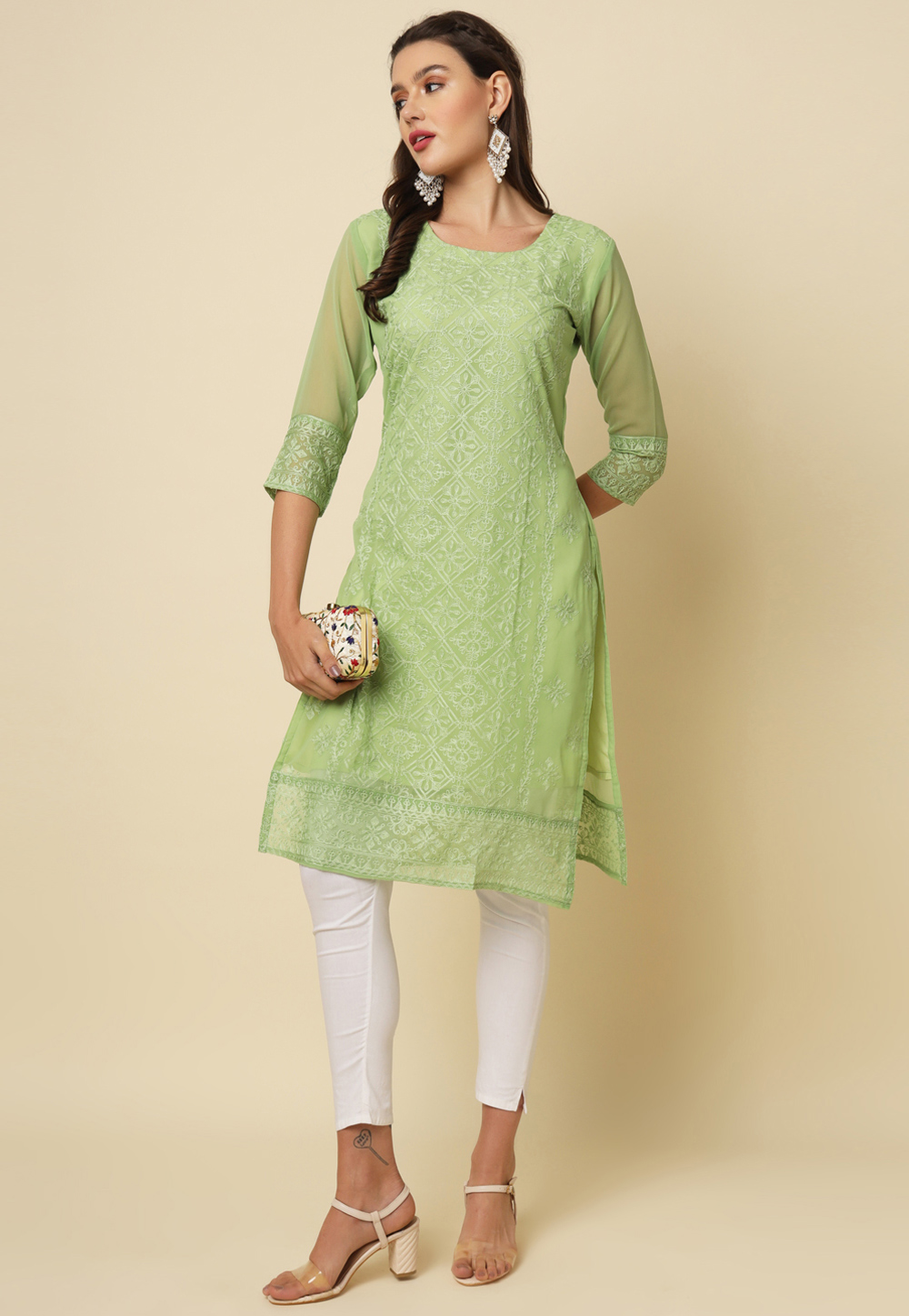Pista Green Georgette Long Tunic 282085