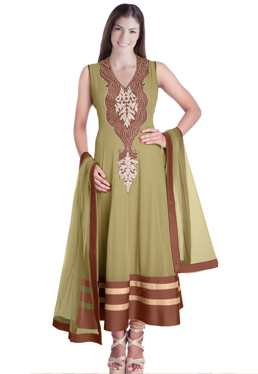 Pista Green Georgette Readymade Anarkali Suit 321748