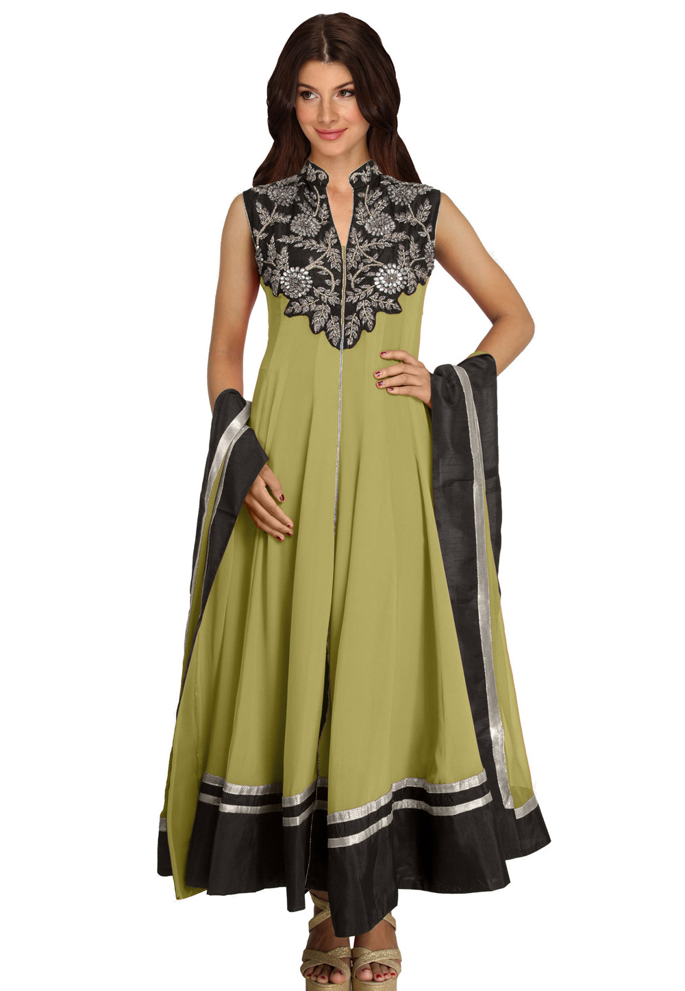 Pista Green Georgette Readymade Anarkali Suit 321787