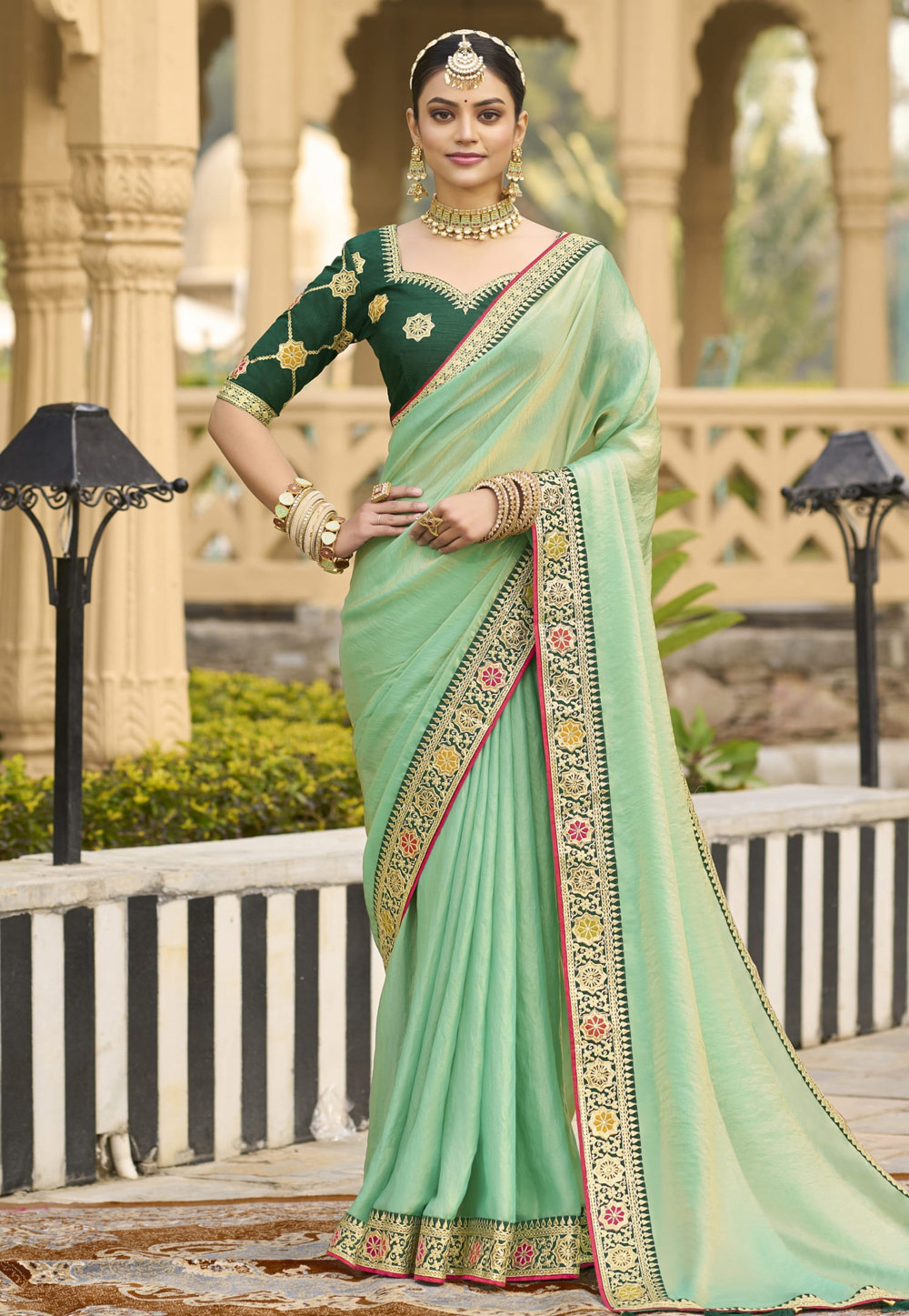 Pista Green Georgette Saree With Blouse 308372