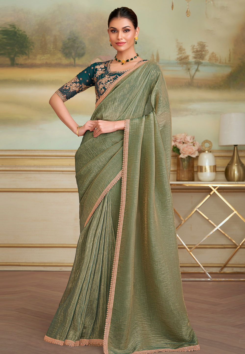 Pista Green Georgette Saree With Blouse 319522