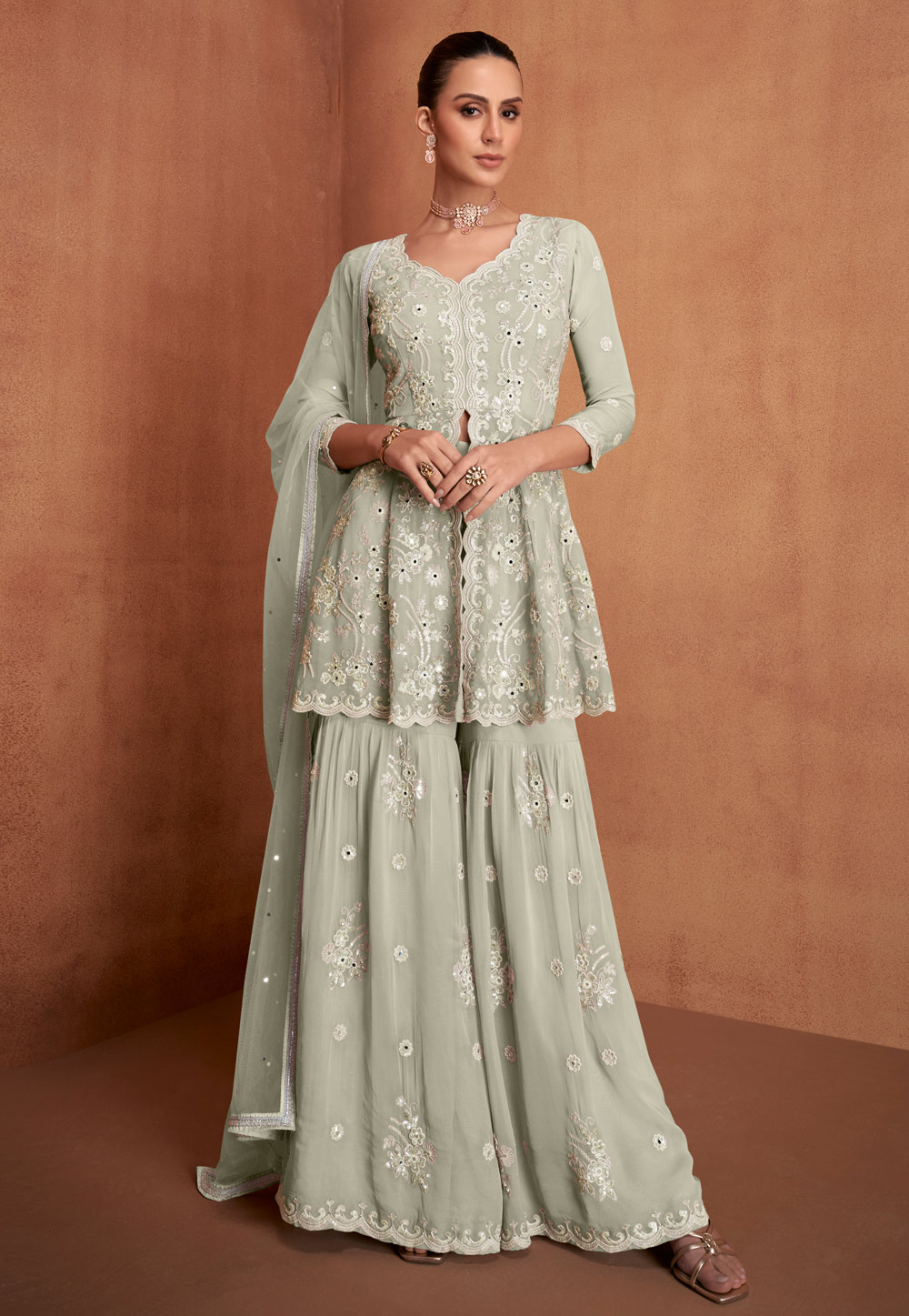 Pista Green Georgette Sharara Suit 324909