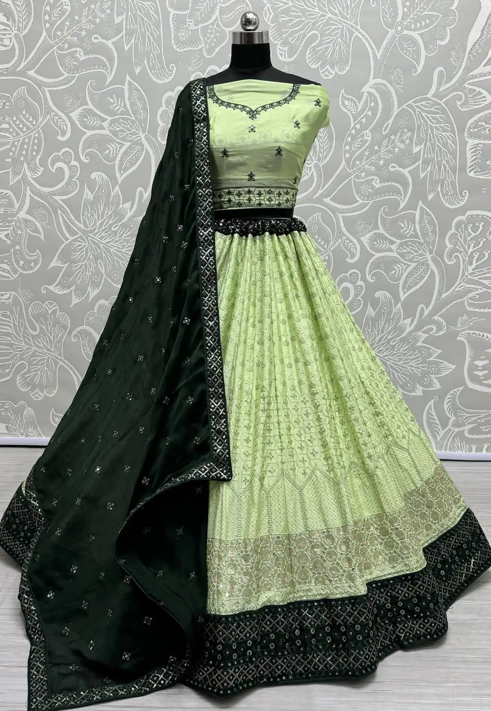 Pista Green Georgette Wedding Lehenga Choli 287979