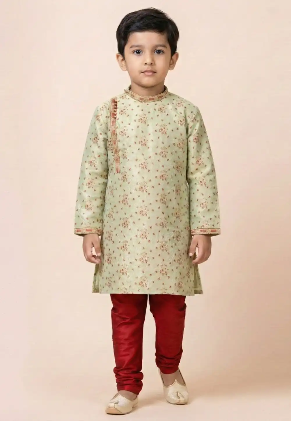 Pista Green Jacquard Silk Kids Kurta Pajama 322633