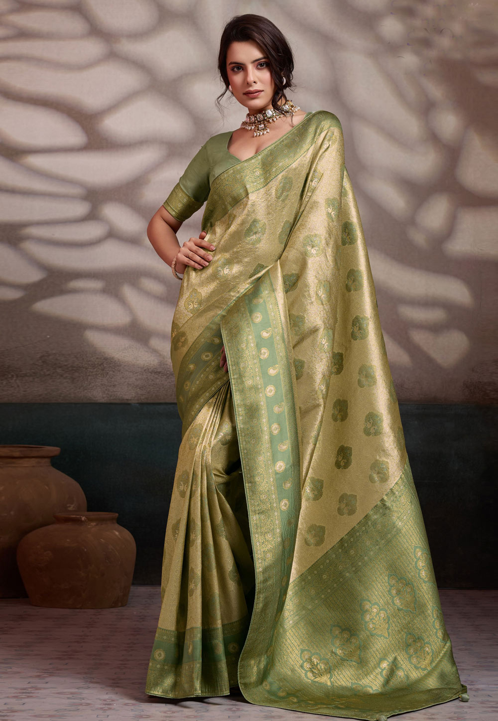 Pista Green Kanjivaram Silk Saree 327732