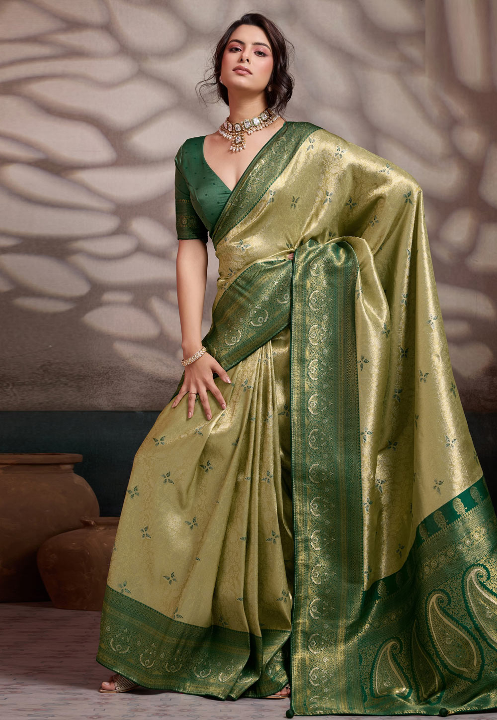 Pista Green Kanjivaram Silk Saree 327734