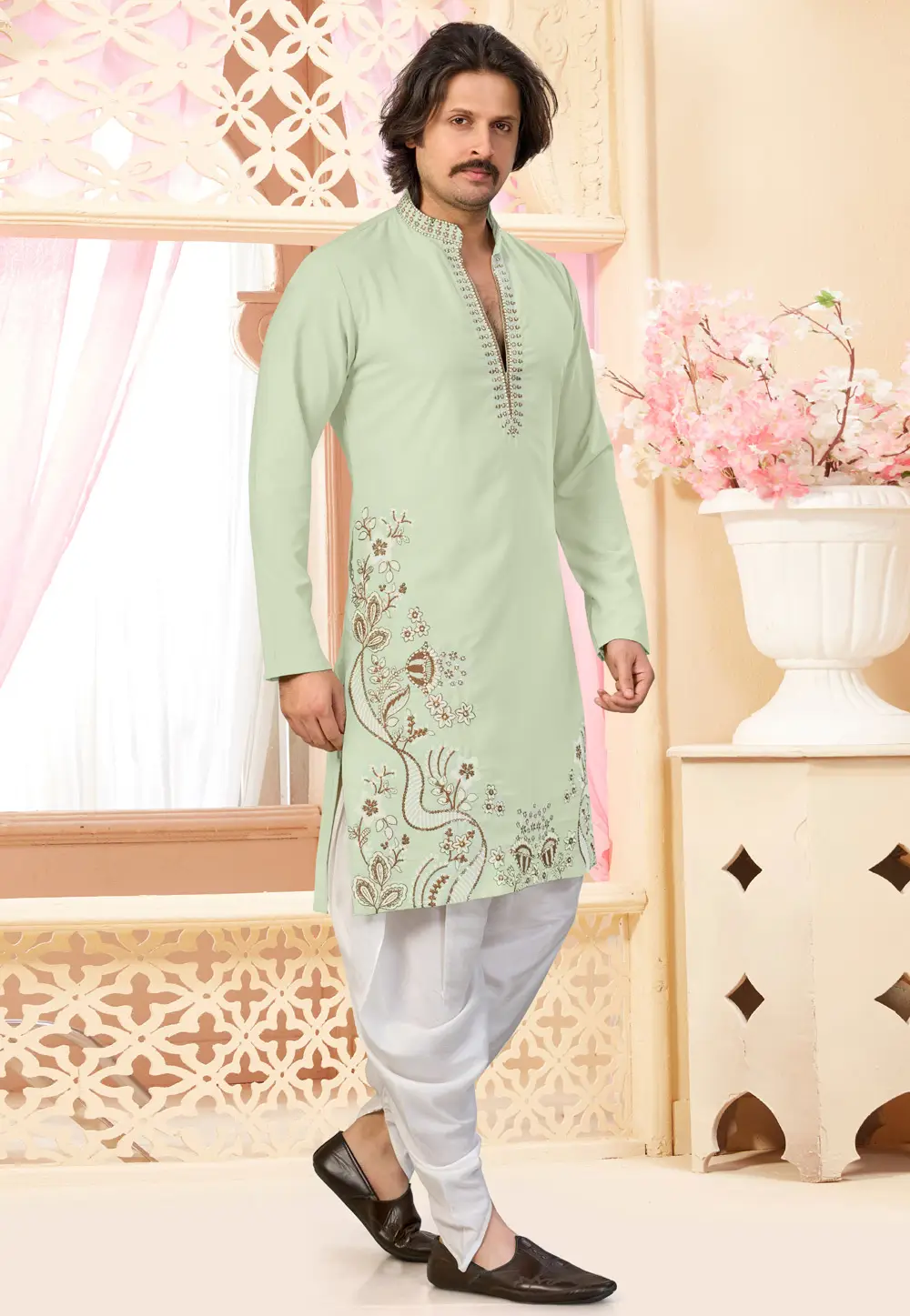 Pista Green Lachka Dhoti Kurta 335948