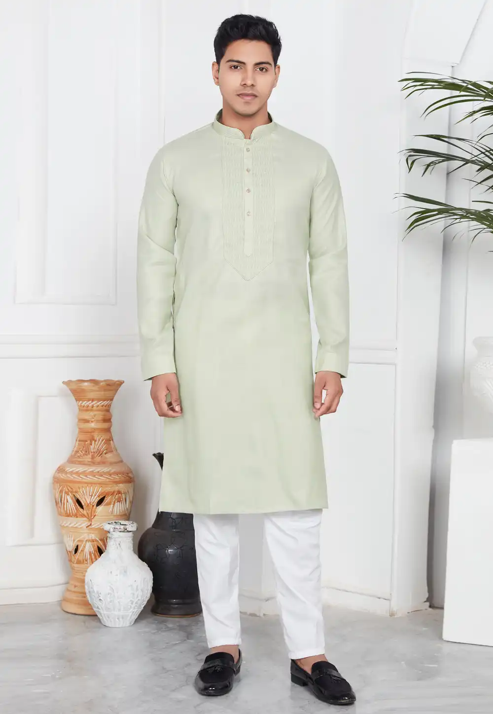 Pista Green Linen Kurta Pajama 283363