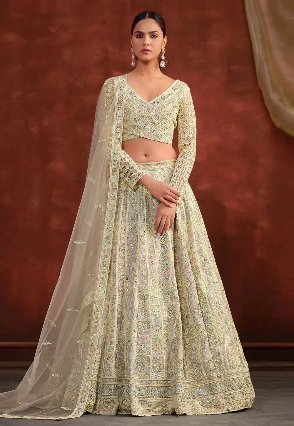 Pista Green Net Lehenga Choli 316955