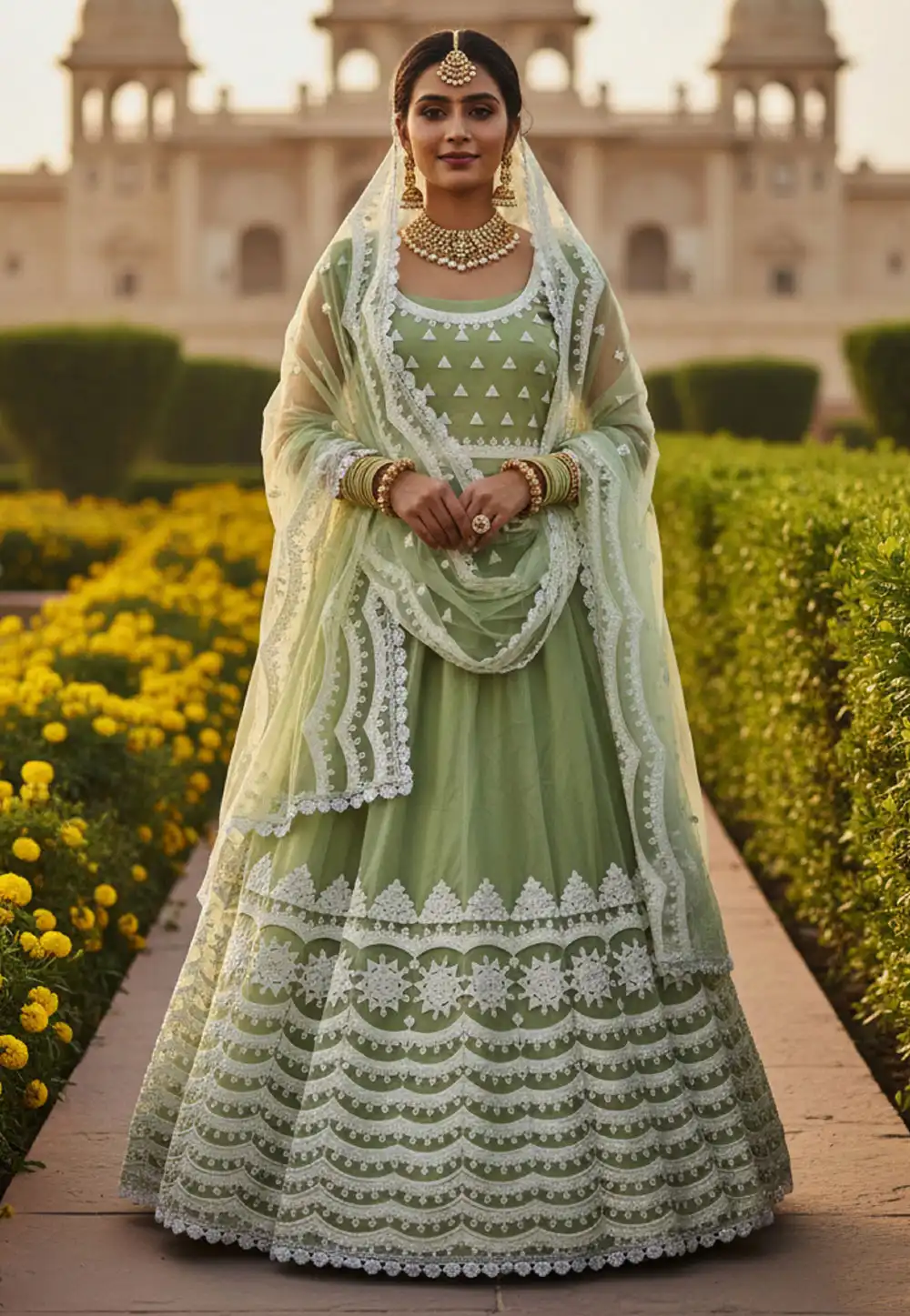 Pista Green Net Lehenga Choli 321623