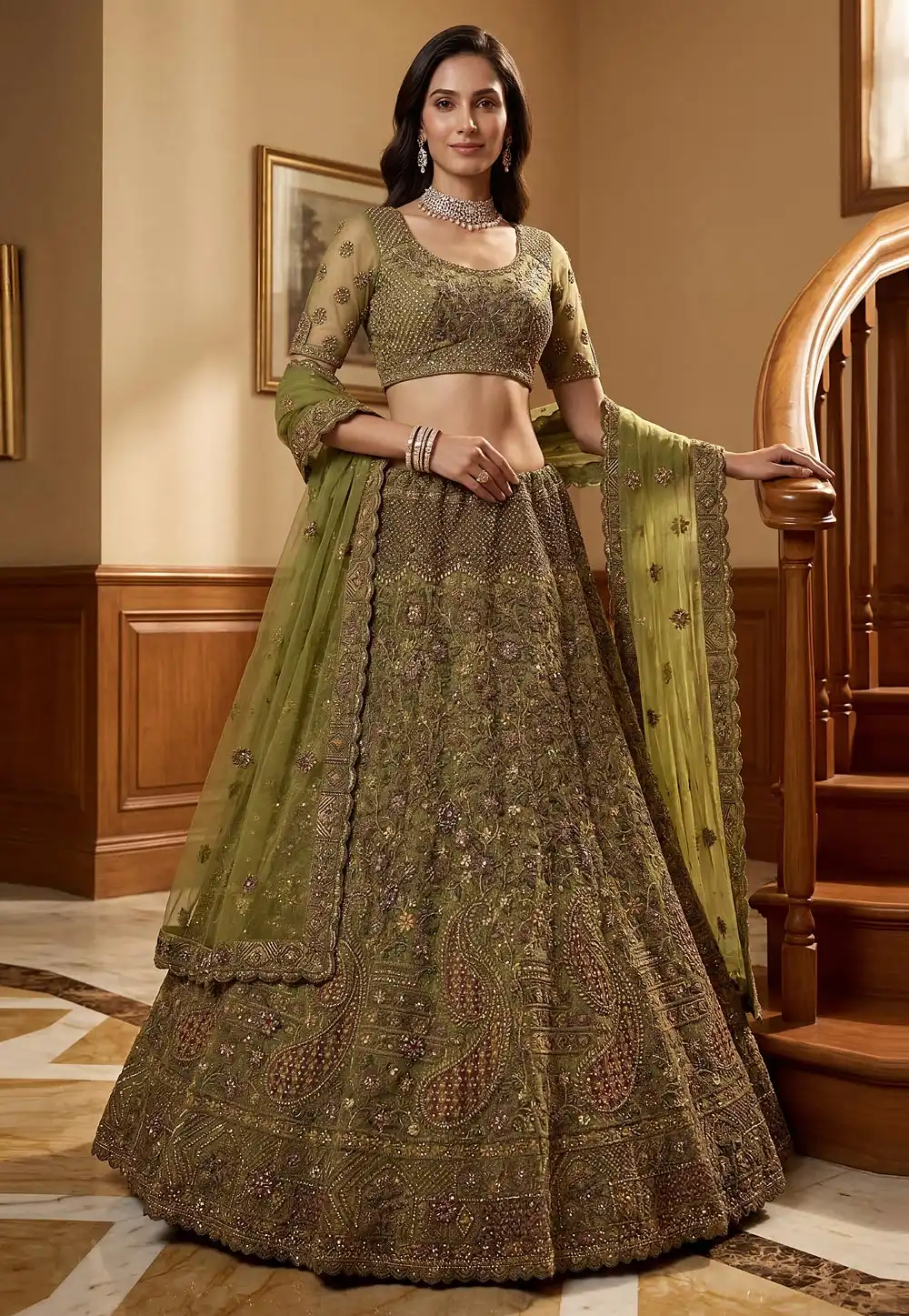 Pista Green Net Wedding Lehenga Choli 326303