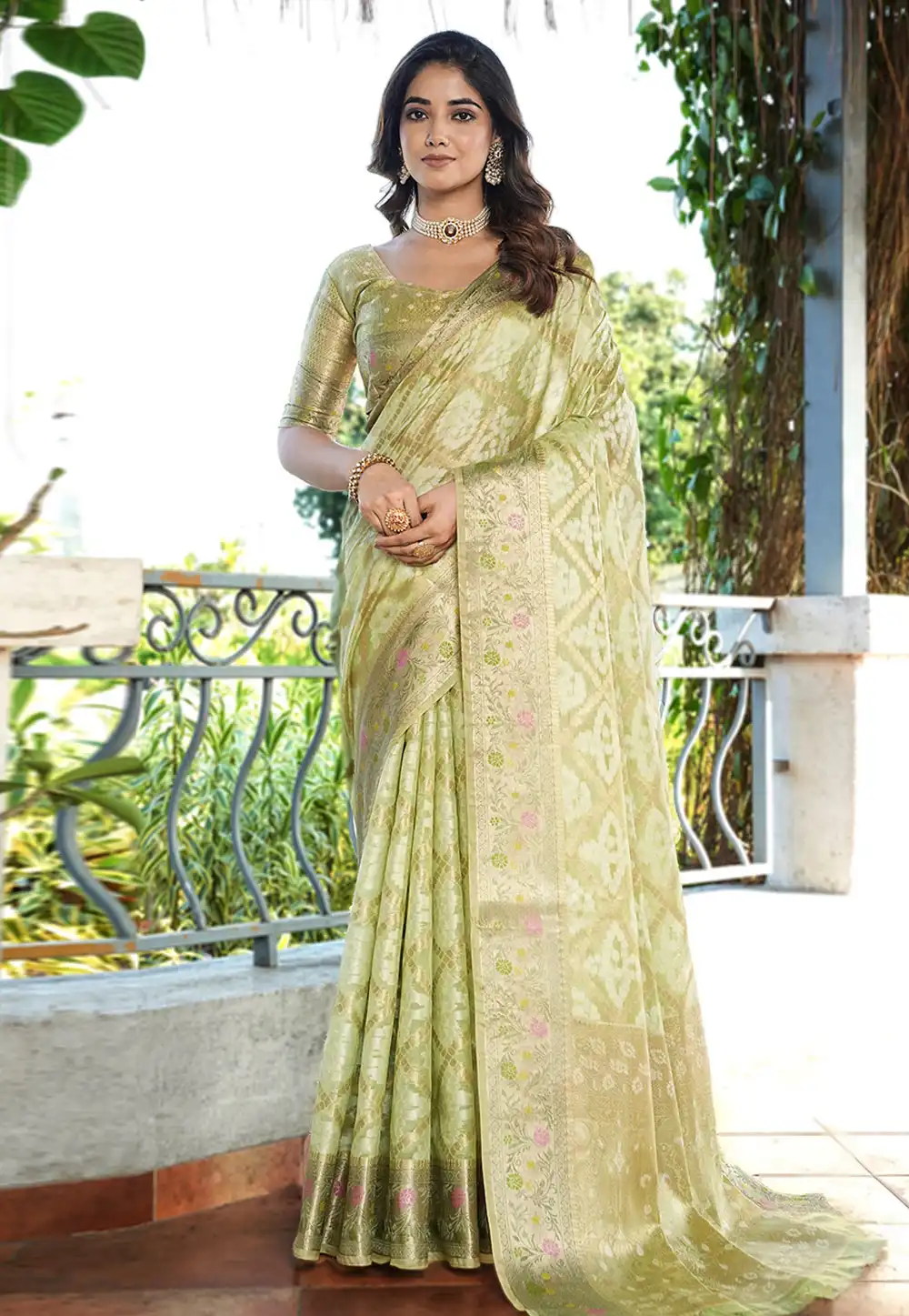 Pista Green Organza Saree With Blouse 321388