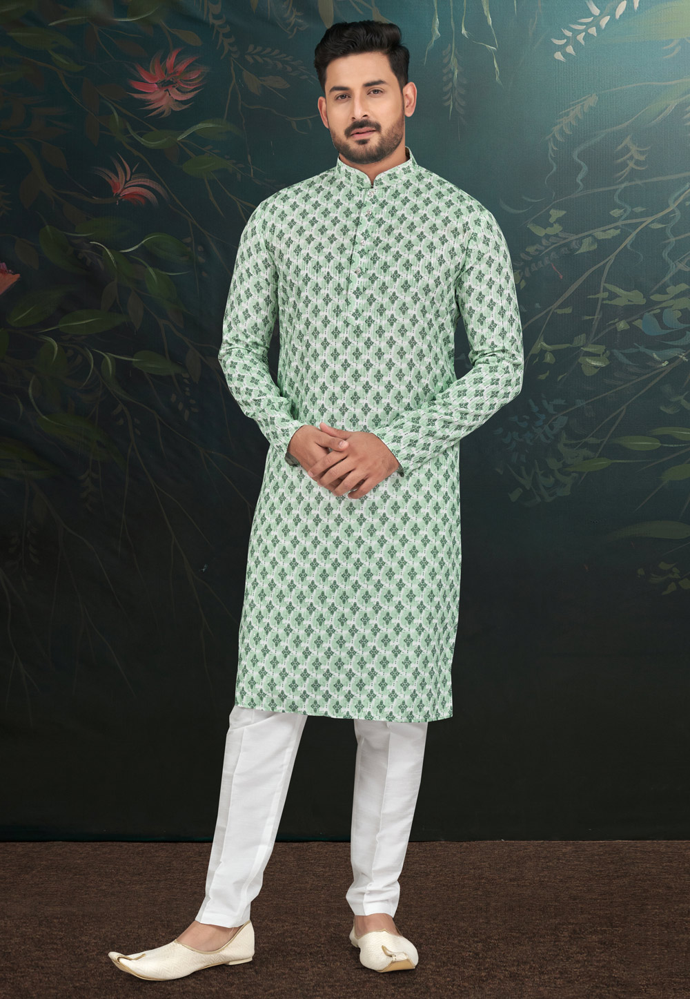 Pista Green Rayon Kurta Pajama 279716