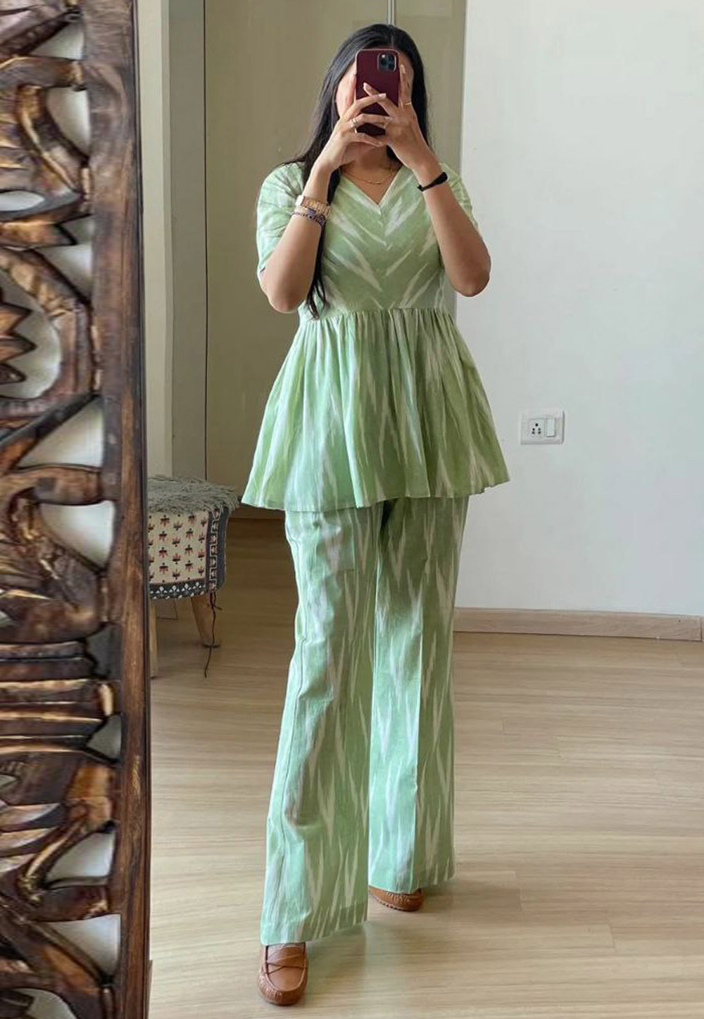 Pista Green Rayon Printed Co-Ords Set 321944