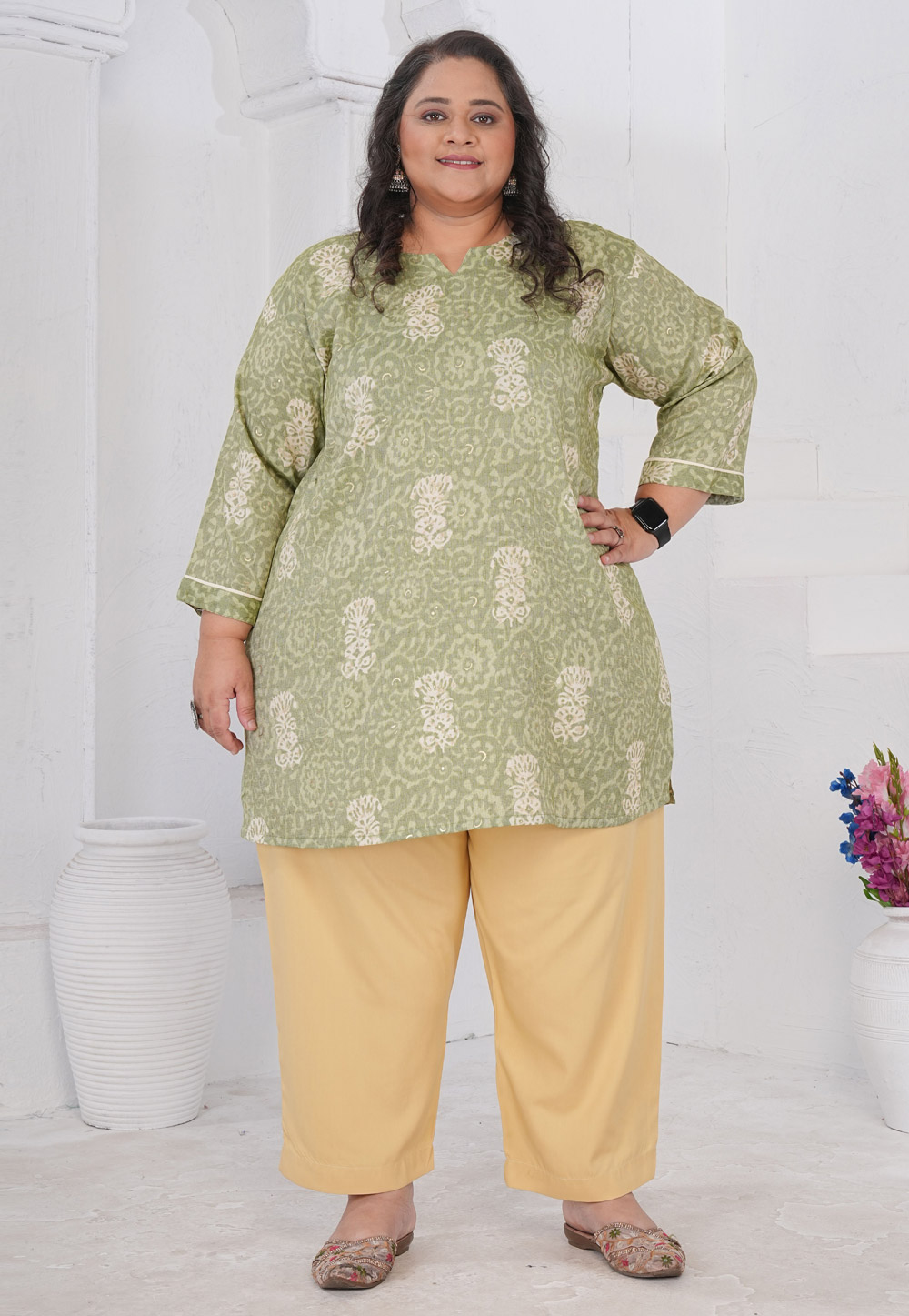 Pista Green Rayon Printed Kurti 326223