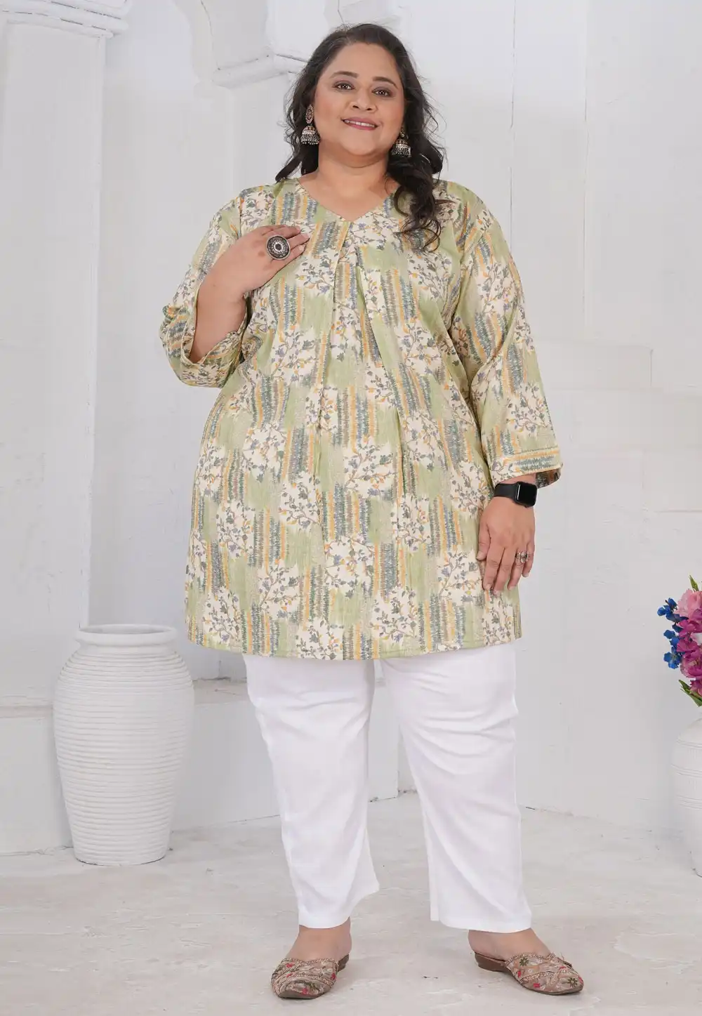 Pista Green Rayon Printed Kurti 326229