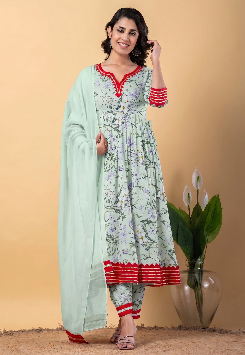 Pista Green Rayon Readymade Anarkali Suit 330300