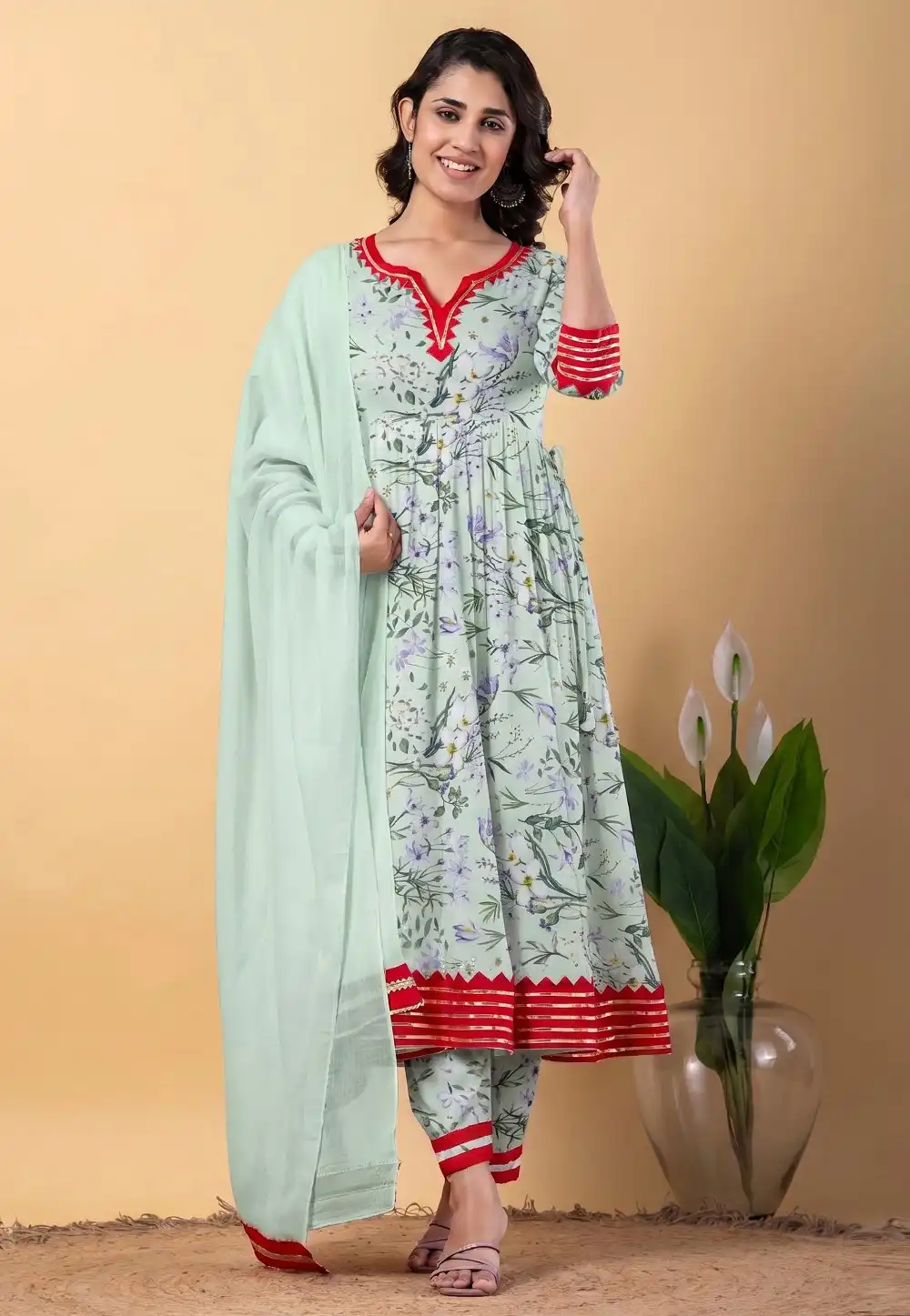 Pista Green Rayon Readymade Anarkali Suit 330300