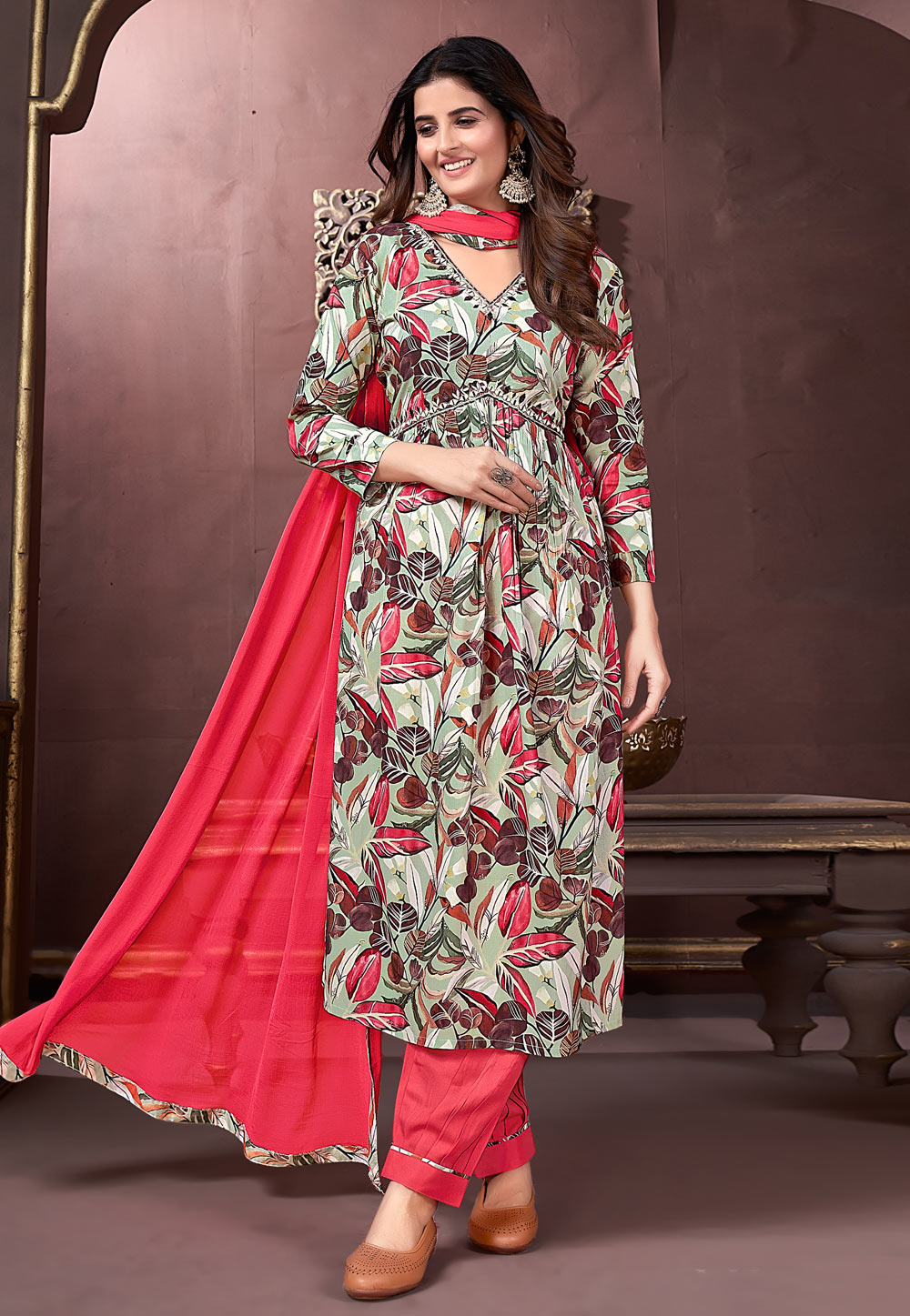 Pista Green Rayon Readymade Pakistani Suit 284305