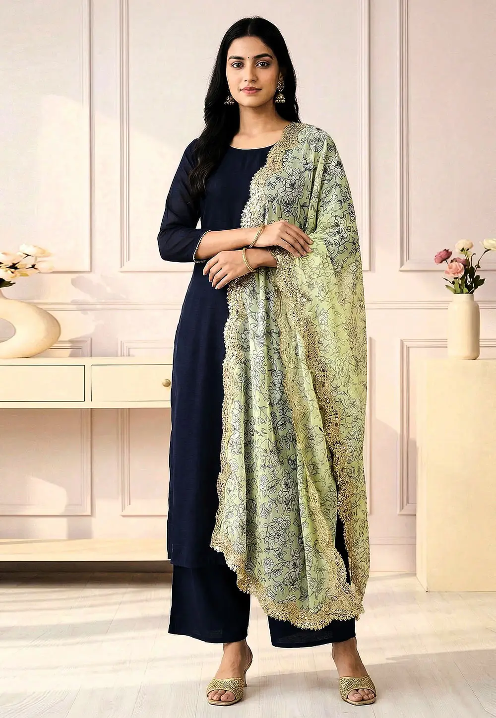 Pista Green Satin Dupatta 332831