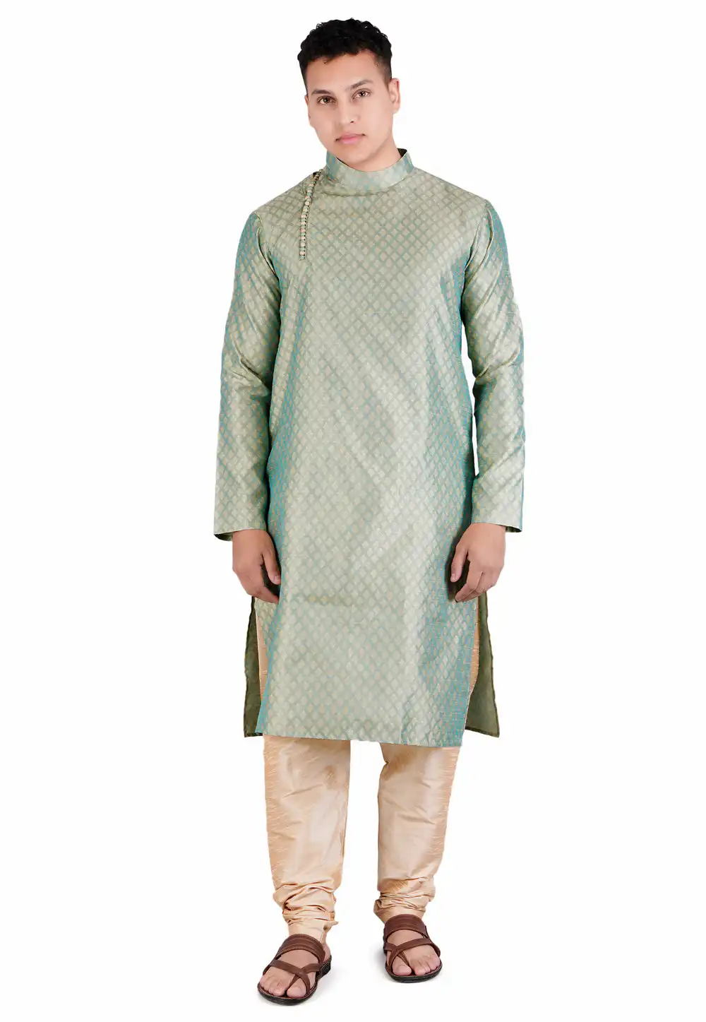 Pista Green Satin Jacquard Kurta Pajama 278235