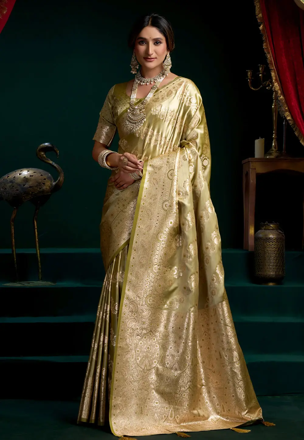Pista Green Satin Silk Saree With Blouse 336481