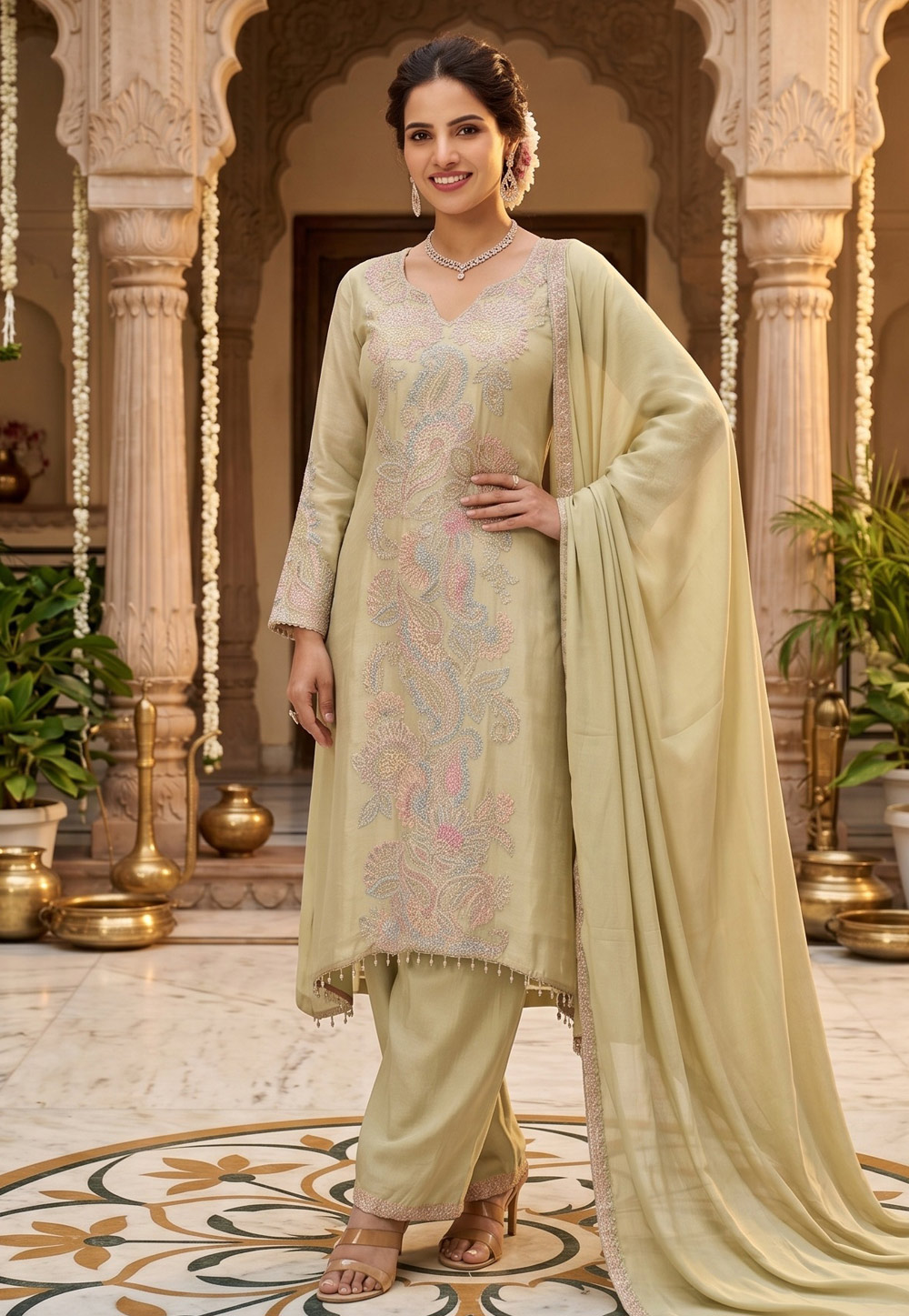 Pista Green Shimmer Pakistani Suit 328372