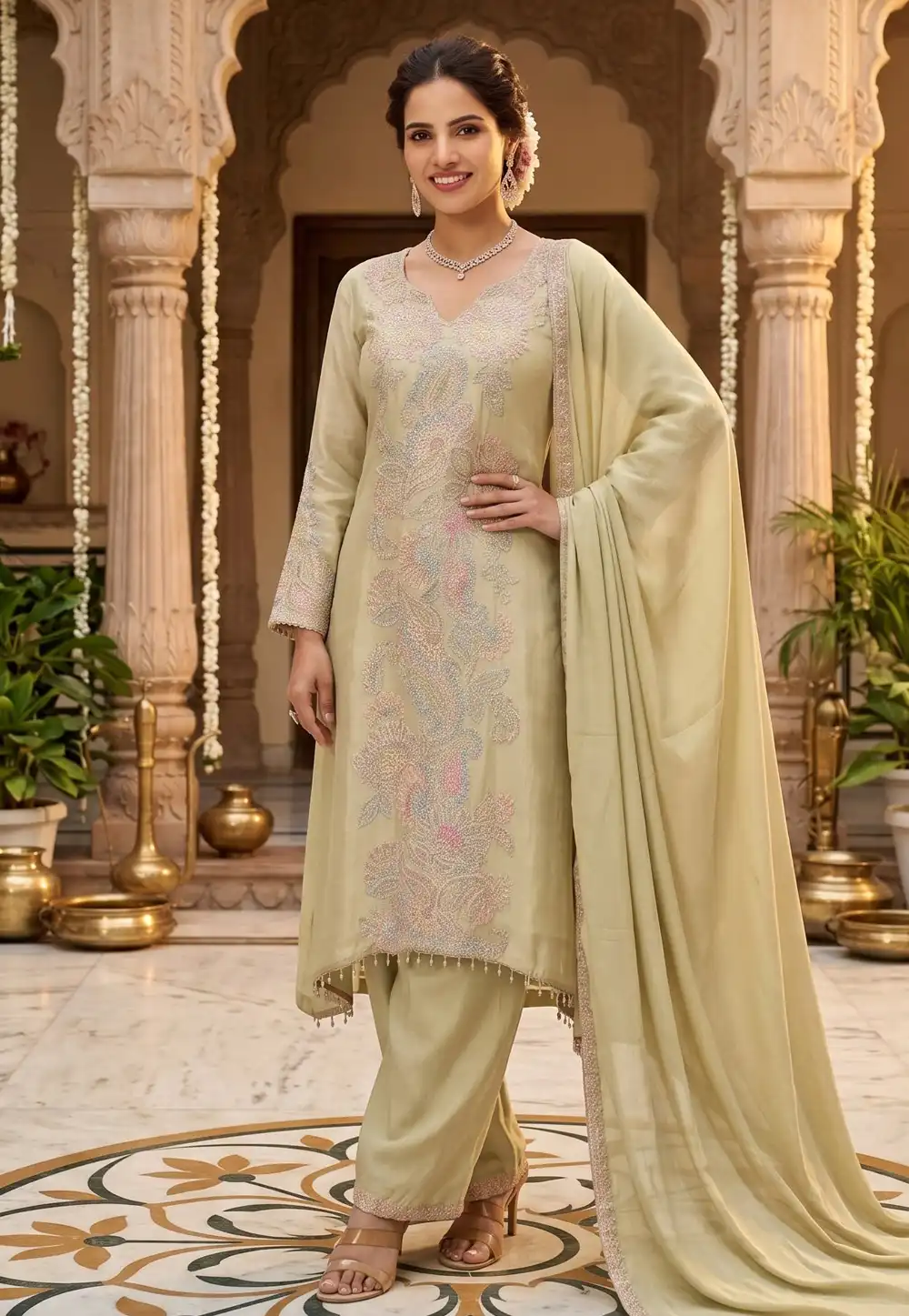 Pista Green Shimmer Pakistani Suit 328372