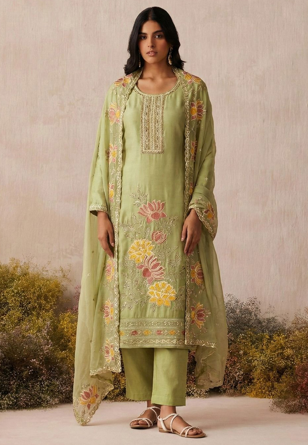 Pista Green Shimmer Pant Style Suit 324796