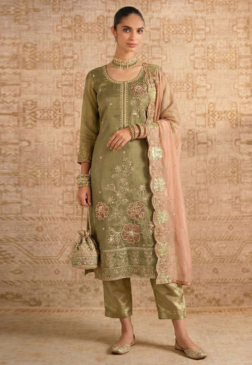 Pista Green Shimmer Pant Style Suit 325936