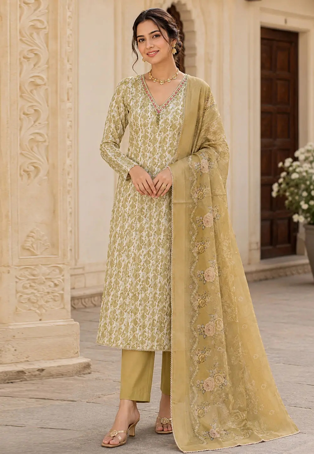Pista Green Shimmer Pant Style Suit 335165