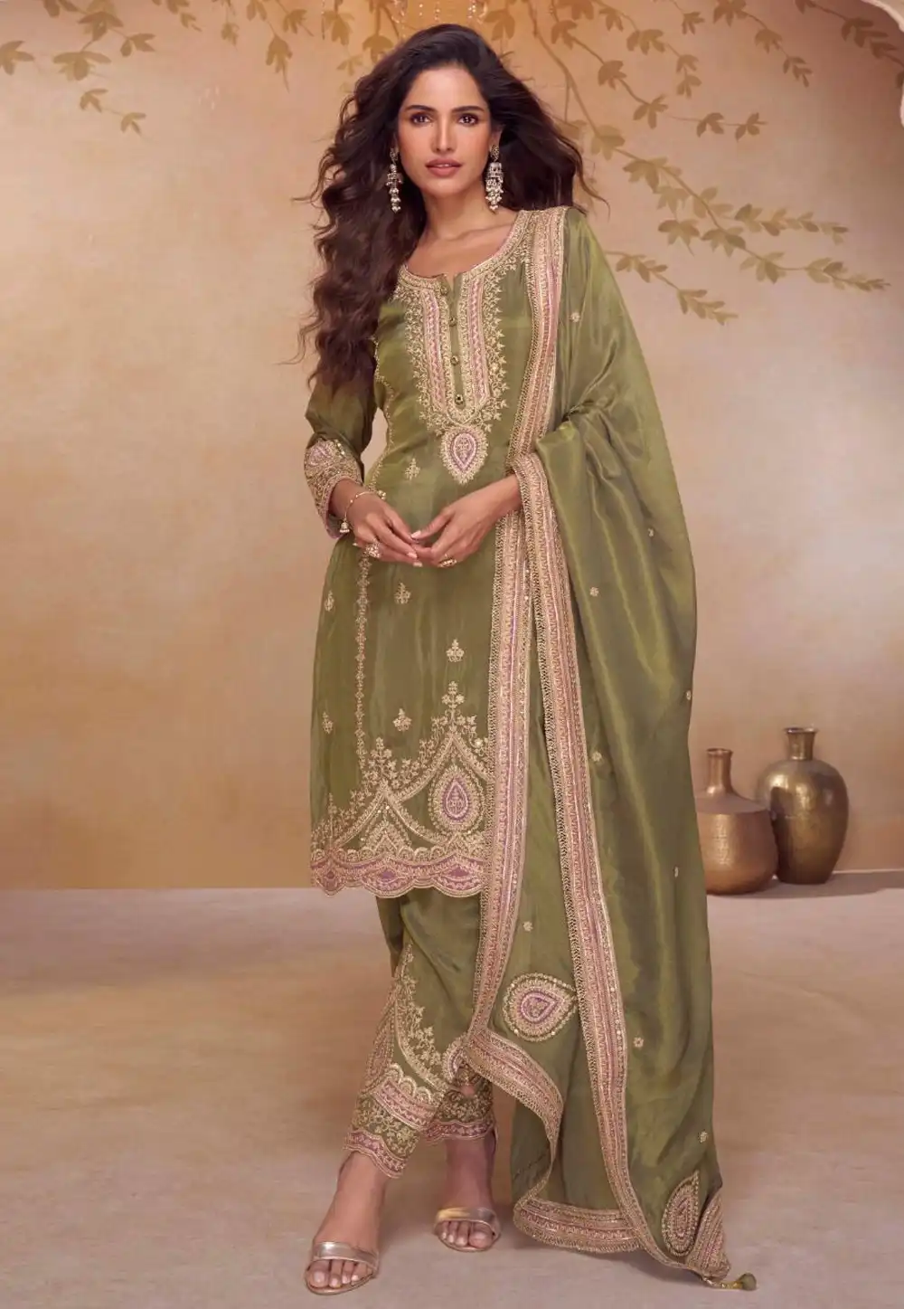 Pista Green Shimmer Readymade Dhoti Salwar Suit 328511