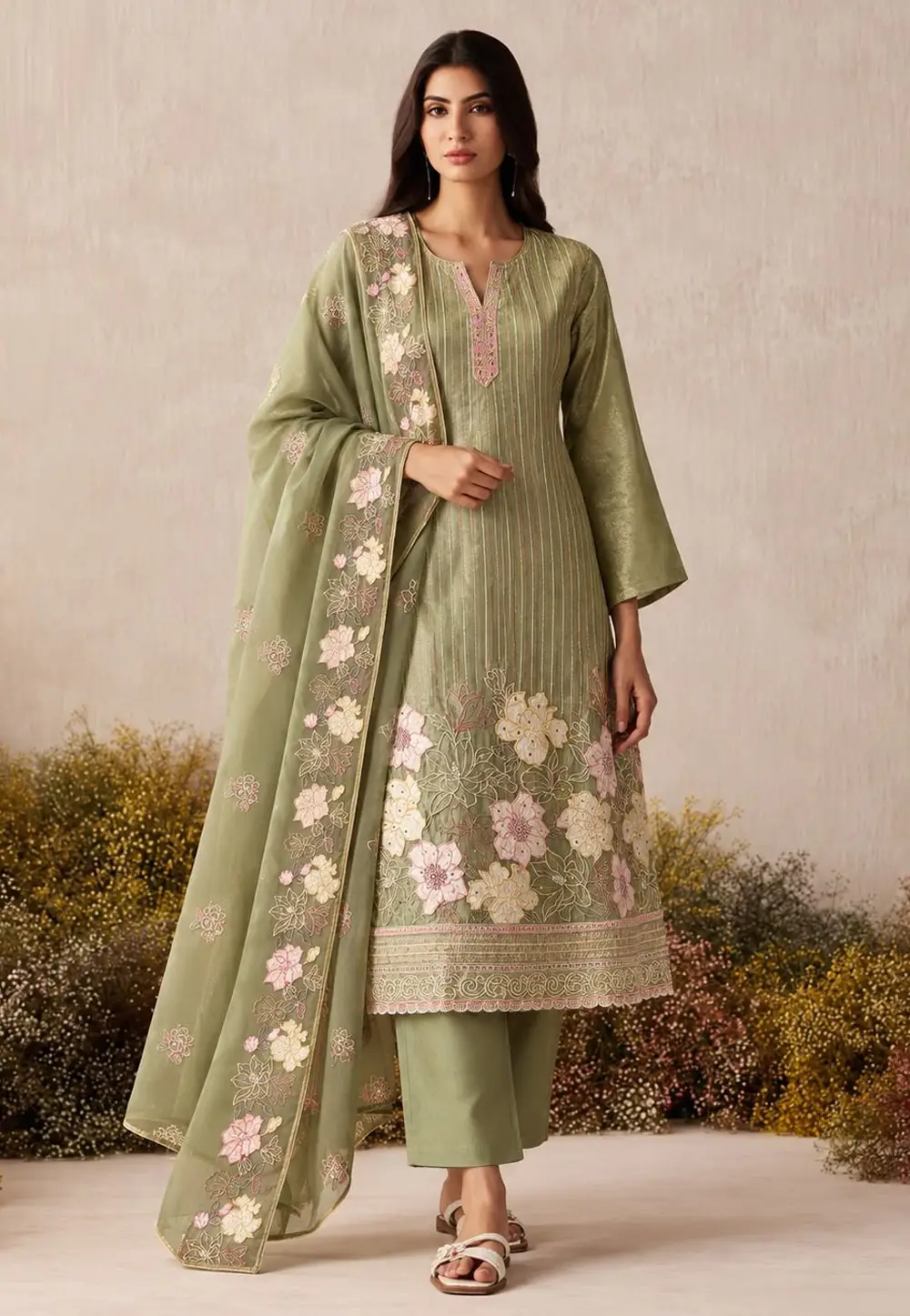 Pista Green Shimmer Straight Suit 335835